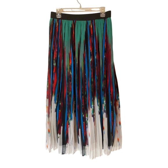 NY Collection Colorful Pleated Midi Skirt Abstract Paint-Like Pattern Small - Picture 2 of 7